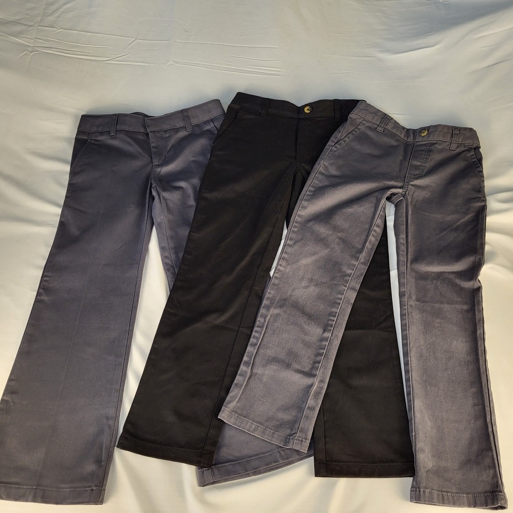 Lot 3 Pair - Girls Sz 7 French Toast Uniform Adjustable Waist Pants (2 Are New)